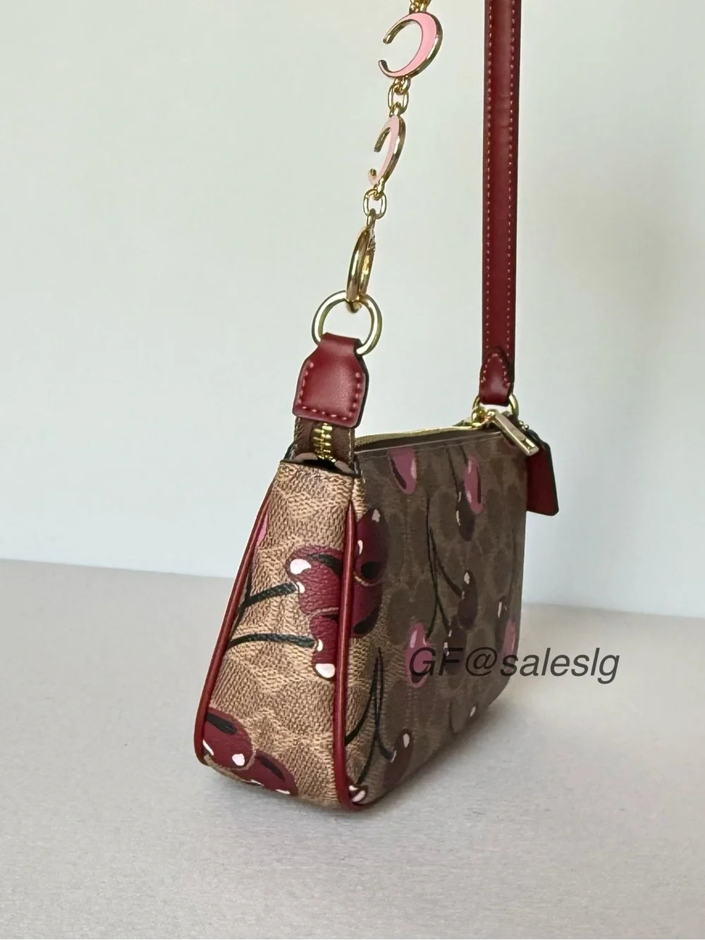 NWT Coach Nolita 19 Cherry Print Wristlet Small Bag Tan Red Gift Set+Extend
